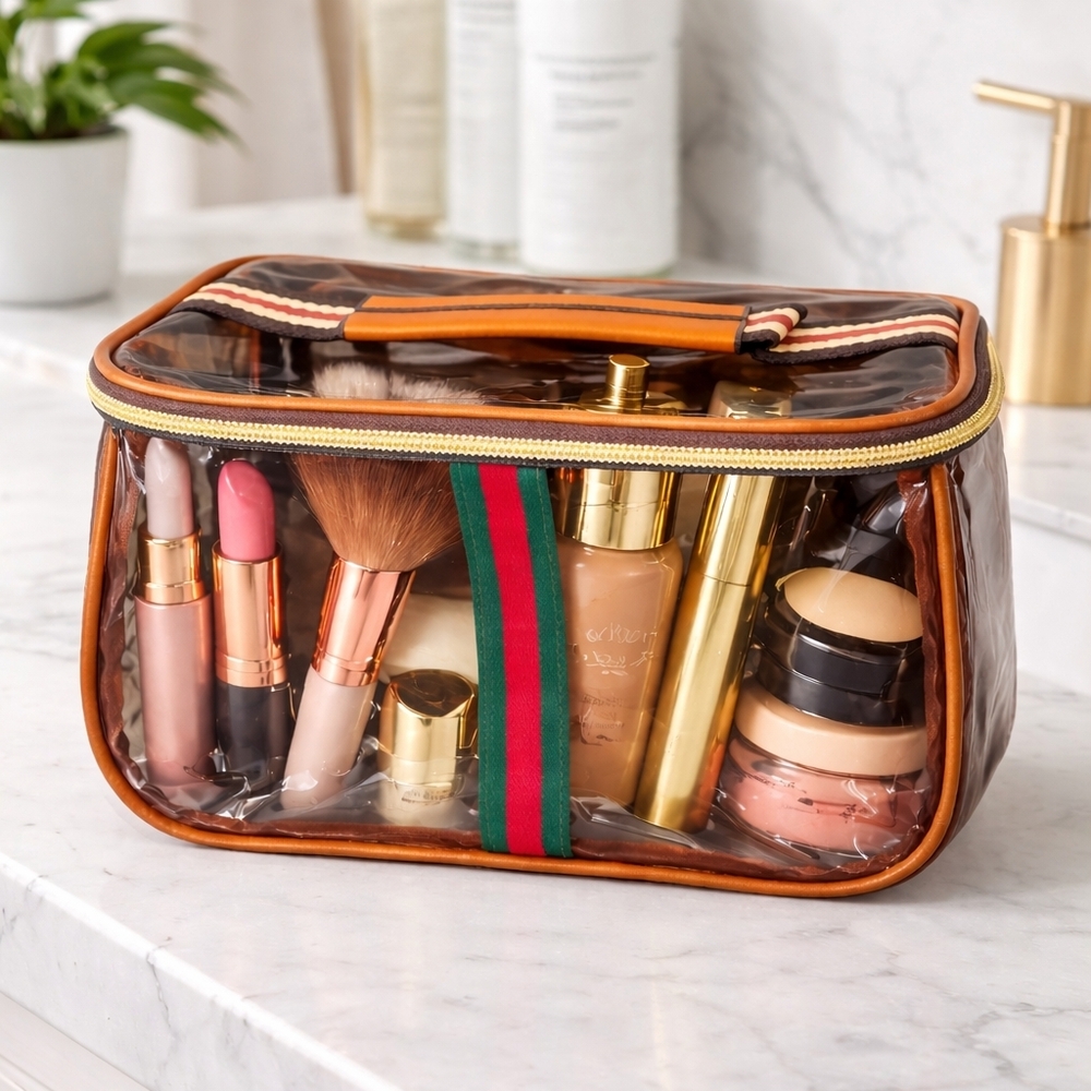 TRANSPARENT BROWN COSMETIC BAG